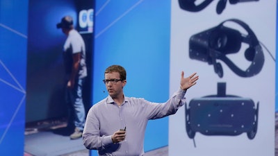 Facebook Chief Technology Officer Mike Schroepfer talks about virtual reality while delivering a keynote address at the F8 Developers Conference, San Francisco, March 26, 2015.