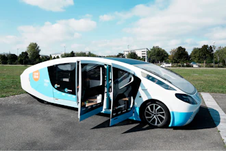 Stella Vita solar-powered vehicle on a closed road in Guyancourt, France, Sept. 24, 2021.