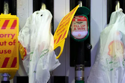 Closed pumps at a petrol station in Manchester, England, Sept. 27, 2021.