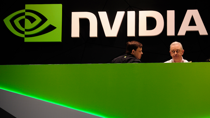 Nvidia booth at the Mobile World Congress trade show in Barcelona, Feb. 27, 2014.