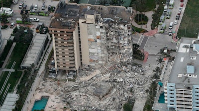 Aerial photo of the Champlain Towers South Condo after a wing of the building collapsed, June 24, 2021, Surfside, Fla.