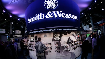 Smith & Wesson display at the Shooting Hunting and Outdoor Trade Show, Las Vegas, Jan. 14, 2014.
