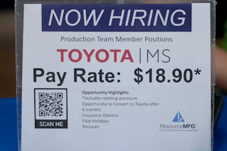 Sign at the Lee County Area Job Fair, Tupelo, Miss., Oct. 12, 2021.