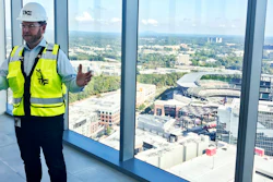 Kevin Lavallee, CEO of TK Elevators' North American operations, stands at the top of the company's new elevator testing facility outside Atlanta, Oct. 13, 2021.