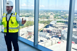 Kevin Lavallee, CEO of TK Elevators' North American operations, stands at the top of the company's new elevator testing facility outside Atlanta, Oct. 13, 2021.