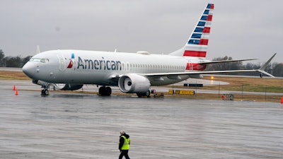 An American Airlines Boeing 737 Max jet plane at a maintenance facility in Tulsa, Okla., Dec. 2, 2020.