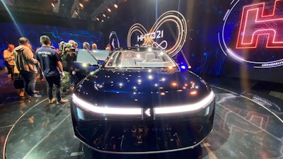 An electric car unveiled by Foxconn during a press event in Taipei, Taiwan, Oct. 18, 2021.