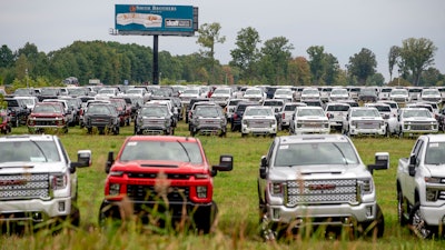 Chevrolet Silverado and GMC Sierra pickups built at Flint Assembly, Flint, Mich., Sept. 21, 2021.