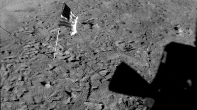 U.S. flag planted at Tranquility Base on the surface of the moon, July 21, 1969.