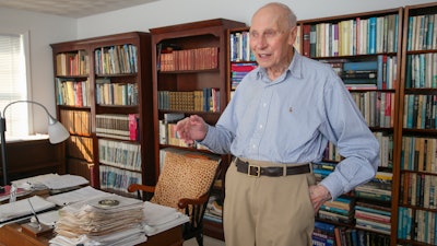 Manfred Steiner at his home office in East Providence, R.I., Nov. 10, 2021.