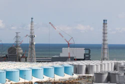 Nuclear reactor units of No. 3, left, and 4 at the Fukushima Daiichi nuclear power plant, Okuma town, Japan, Feb. 27, 2021.