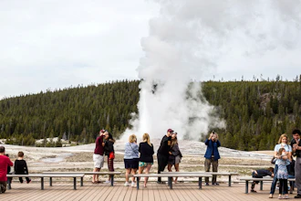 Old Faithful erupts at Yellowstone National Park, Wyo., May 18, 2020.