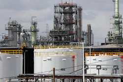 Storage tanks are shown at a refinery in Detroit, Tuesday, April 21, 2020. The White House on Tuesday said it had ordered 50 million barrels of oil released from strategic reserve to bring down energy costs.