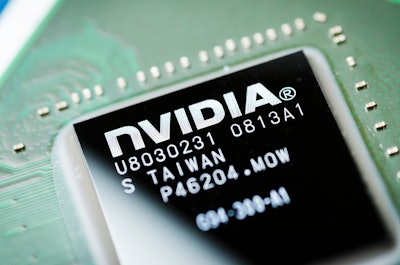NVIDIA microchip on a motherboard, Moscow, April 2019.