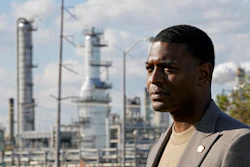 EPA Administrator Michael Regan stands near the Marathon Petroleum Refinery, Reserve, La., Nov. 16, 2021.
