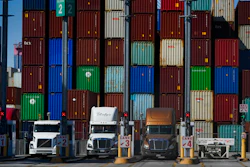 Containers are stacked at the Port of Long Beach in Long Beach in CA on Oct. 1, 2021.