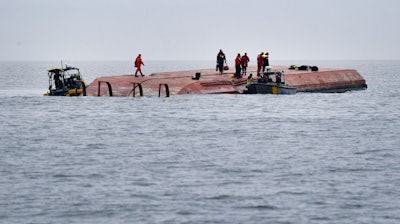 The capsized Danish cargo ship Karin Hoej in the Baltic Sea, Dec. 13, 2021.