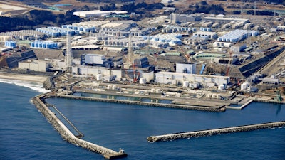 Aerial photo of the Fukushima Daiichi nuclear power plant in Okuma town, Japan, Feb. 13, 2021.