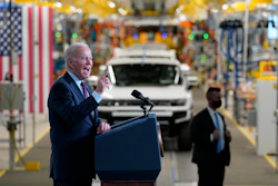 President Joe Biden speaks during a visit to the General Motors Factory ZERO electric vehicle assembly plant, Wednesday, Nov. 17, 2021, in Detroit.