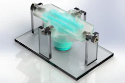 A rendered image of the vocal cord bioreactor for testing the hydrogels.