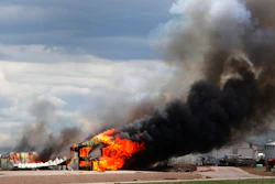 Ultramax Ammunition company engulfed in flames near Rapid City, S.D., May 8, 2018.
