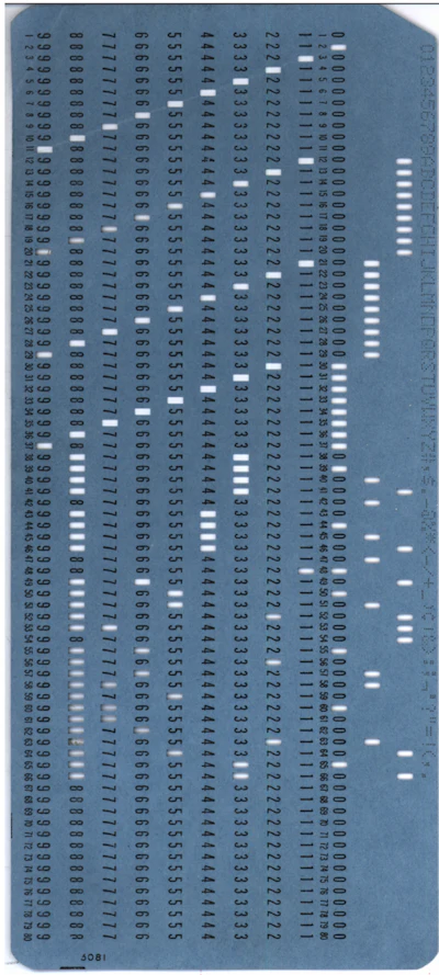 A blue IBM punch card.