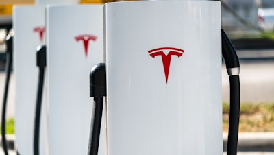 Tesla Superchargers in Austin, Texas, March 2021.