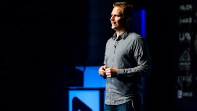 Dave Bateman, CEO of Entrata, speaks during StartFEST at the Covey Center for the Arts, Provo, Utah, Sept. 2, 2015.