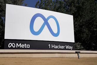 Facebook's Meta logo sign at the company headquarters, Menlo Park, Calif., Oct. 28, 2021.
