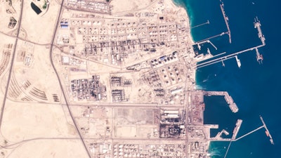 The Mina al-Ahmadi oil refinery in a satellite photo, Jan. 12, 2021.