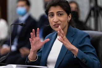 Lina Khan, nominee for commissioner of the Federal Trade Commission, speaks during a Senate confirmation hearing, April 21, 2021.