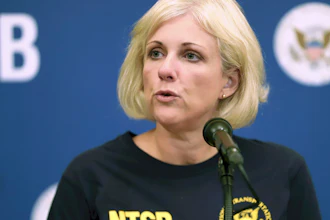 Jennifer Homendy of the National Transportation Safety Board speaks during a news conference, Oct. 3, 2019, Windsor Locks, Conn.