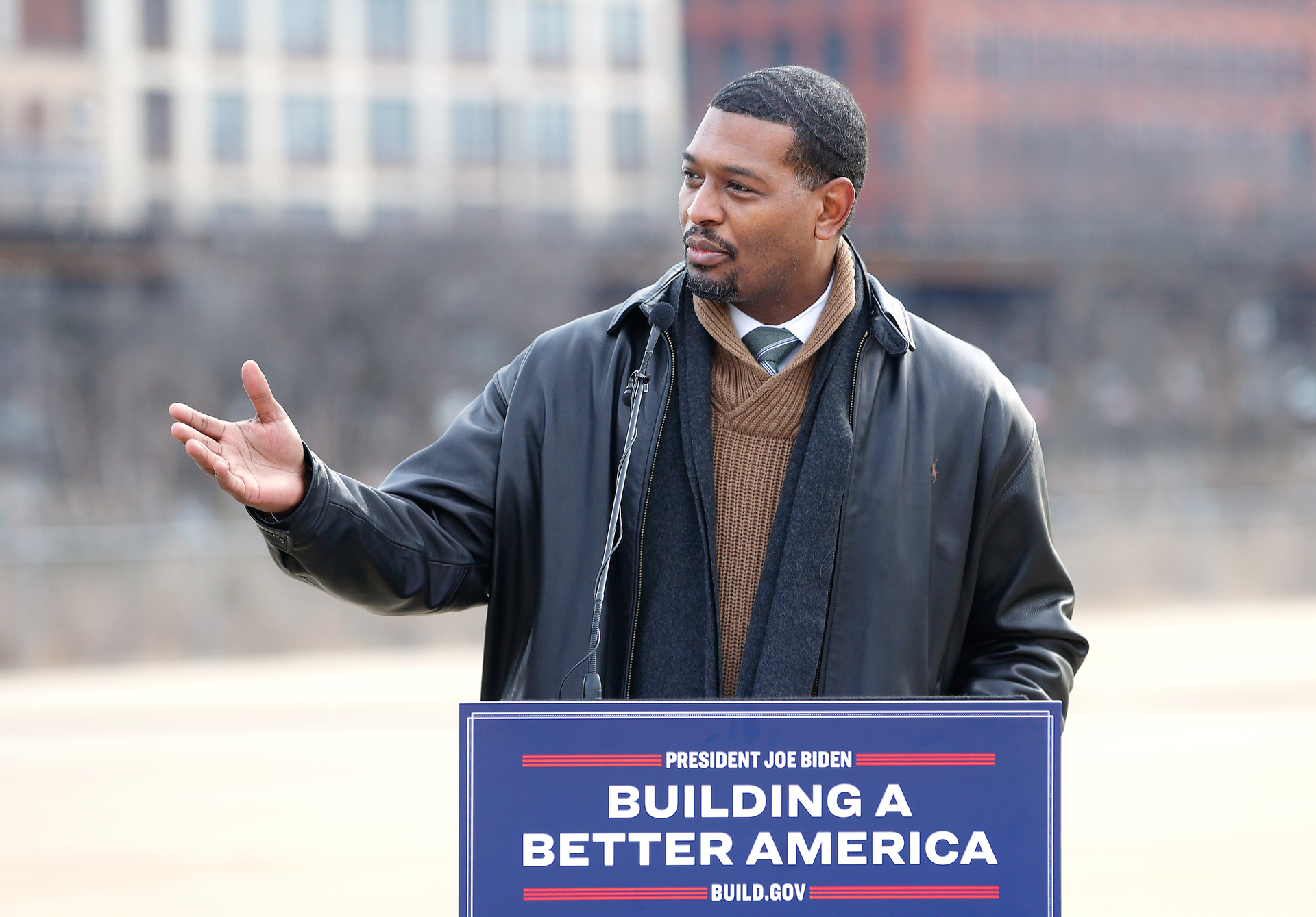 EPA Administrator Michael Regan speaks during a press conference on President Biden's Building a Better America agenda at the Shockoe Retention Basin in Richmond, Va., Friday, January 28, 2022.
