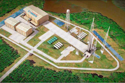 This artist's sketch provided by Spaceport Camden shows the launch pad complex of the proposed Spaceport Camden in Camden County, Ga.