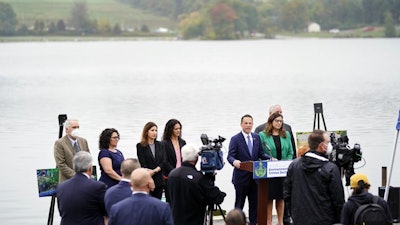 Pennsylvania Attorney General Josh Shapiro during a news conference at Marsh Creek State Park, Downingtown, Pa., Oct. 5, 2021.
