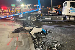 Authorities prepare to tow a vehicle involved a deadly six-car crash in North Las Vegas, Nevada, Jan. 30, 2022.