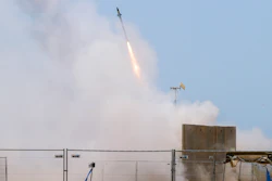 An Iron Dome air defense system mssile launches to intercept a rocket, Ashkelon, Israel, May 11, 2021.