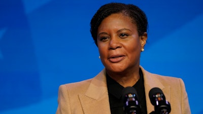 Alondra Nelson speaks during an event at The Queen theater, Wilmington, Del., Jan. 16, 2021.