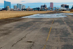 Pot-holed runway at the former Bader Field airport site in Atlantic City, N.J., Feb. 18, 2022.