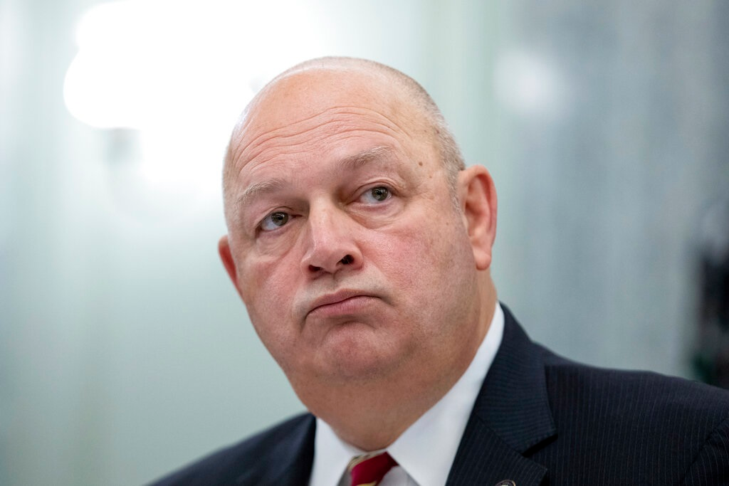 FAA Administrator Steve Dickson listens to question from lawmakers during a Senate Committee on Commerce, Science, and Transportation hearing on the implementation of aviation safety reform at the Capitol in Washington, on Nov. 3, 2021. Dickson says he has 'made the very difficult decision to step down as FAA Administrator, effective March 31.'