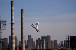 Matej Svancer of Austria trains ahead of the men's freestyle skiing big air qualification round of the 2022 Winter Olympics, Monday, Feb. 7, 2022, in Beijing.