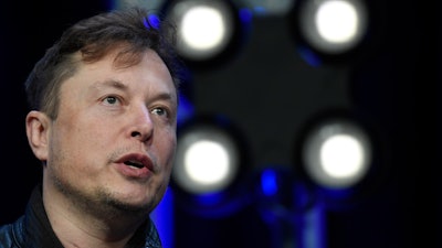 Tesla and SpaceX CEO Elon Musk speaks at the SATELLITE Conference and Exhibition, Washington, March 9, 2020.