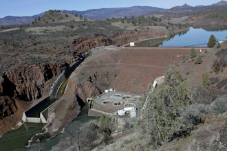 The Iron Gate Dam, powerhouse and spillway on the lower Klamath River near Hornbrook, Calif., March 3, 2020.