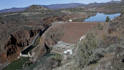 The Iron Gate Dam, powerhouse and spillway on the lower Klamath River near Hornbrook, Calif., March 3, 2020.