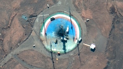 Satellite photo of a scorched launch pad at Iran's Imam Khomeini Spaceport, Feb. 27, 2022.