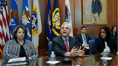 Attorney General Merrick Garland speaks during a meeting at the Justice Department, Washington, March 10, 2022.