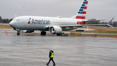 American Airlines Boeing 737 Max jet plane at a maintenance facility, Tulsa, Okla., Dec. 2, 2020.