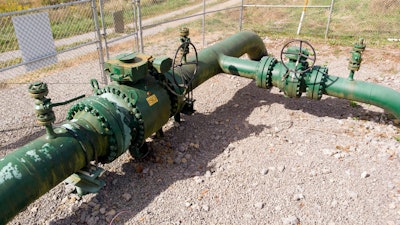 A MarkWest Liberty natural gas pipeline and fracking well cap in Valencia, Pa., Oct. 14, 2020.