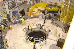 A rare view into the Advanced Test Reactor’s 35-foot high reactor vessel, after removal of the 31-ton stainless steel top head to begin a full core overhaul that was completed on March 21, 2022.