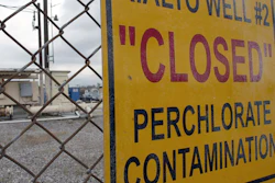 Sign posted outside a water well in Rialto, Calif., March 28, 2005.